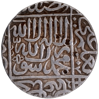 Very Rare Early Issue Broad Flan Silver Rupee Coin of Akbar of Agra Mint in Excellent Condition.