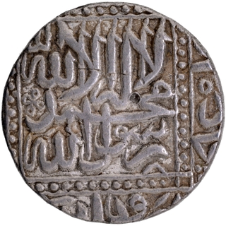 	UNC  Extremely Rare Sharp Strike Silver Rupee Coin of Akbar of Anhirwala Patan Mint with original toning.	