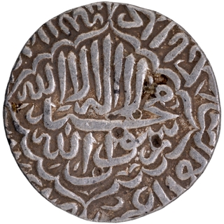 A Unlisted Type Rare Early issue Broad flan Silver Rupee Coin of Akbar of Jaunpur Mint.