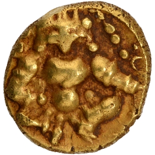 	Rare Gold Varaha Coin of Krishnadevaraya of Tuluva Dynasty of Vijayanagara Kingdom, Bala Krishna Seated Cross Legged.	