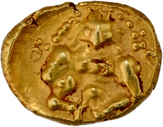 Rare Gold Varaha Coin of Krishnadevaraya of Vijayanagara kingdom, Nagari legend Shripra tapa krishna rayain three lines.