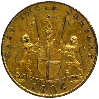 	Very Rare Copper Gilt Proof Pice Coin of Bombay Presidency, English legend  AUSPICIO REGIS & SENATUS ANGLIAE.	