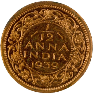 	Unlisted Very Rare Proof Bronze One Twelfth Anna Coin of King George VI of Calcutta Mint of 1939.	