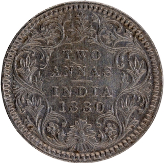 	Rare Silver Two Annas Coin of Victoria Empress of Calcutta Mint of 1880 In Extremely fine Condition.	