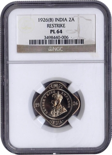 Extremely Rare PL 64 NGC Graded Proof Cupro Nickel Two Annas Coin of King George V of Bombay Mint of 1926.