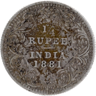 	Silver Quarter Rupee Coin of Victoria Empress of Bombay Mint of 1881.	