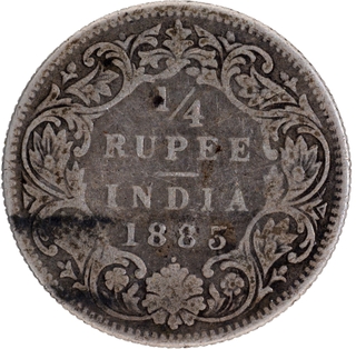 	Rare Silver Quarter Rupee Coin of Victoria Empress of Bombay Mint of 1883.	