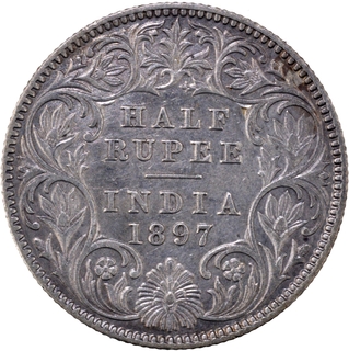 	Rare & Re-engraved C Silver Half Rupee Coin of Victoria Empress of Calcutta Mint of 1897.	