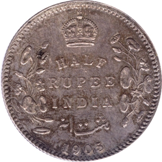 	Very Rare Silver Half Rupee Coin of King Edward VII of Calcutta Mint of 1905 with toning & attractive features.	