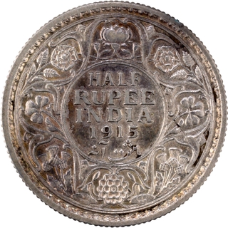 	Very Rare dated 1915 Silver Half Rupee Coin of King George V of Calcutta Mint In un Circulated Condition.	