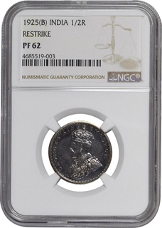 	Highest Top graded & Unlisted Proof Silver Half Rupee Coin of King George V of Bombay Mint of 1925 slabbed as PF 62 By NGC	