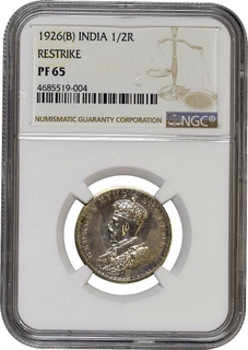 	Highest Top graded & Unlisted Proof Silver Half Rupee Coin of King George V of Bombay Mint of 1926 slabbed as PF 65 By NGC.	