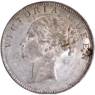 Continuous Legend Silver One Rupee Coin of Victoria Queen of Calcutta Mint of 1840, M of COMPANY.