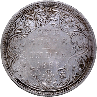 1873 (Actul Minitng year) Silver One Rupee Coin of Victoria Queen of Bombay Mint of 1862 without initial J.