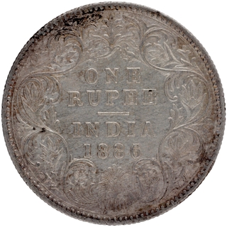 	Very Rare Unlisted Type Silver One Rupee Coin of Victoria Empress of Bombay Mint of 1886.	