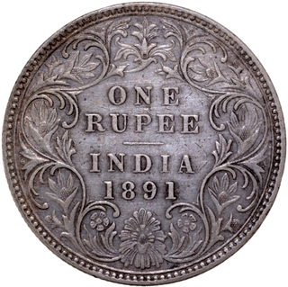 Unlisted & Rare Silver One Rupee Coin of Victoria Empress of Bombay Mint of 1891 0 seen behind the last numeral 1.