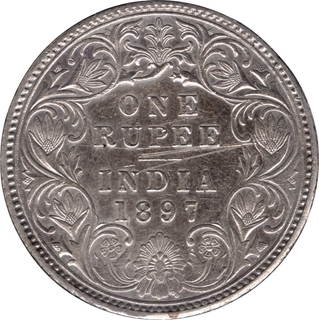 Rare Silver One Rupee Coin of Victoria Empress of Bombay Mint of 1897.