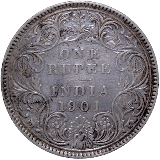 Extremely Rare Silver One Rupee Coin of Victoria Empress of Bombay Mint of 1901 with toning