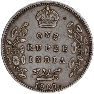 	Rare & Unlisted Silver One Rupee Coin of King Edward VII of Bombay Mint of 1907.	