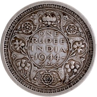 Extremely Rare Unlisted Type Silver One Rupee Coin of King George VI of Bombay Mint of 1944.