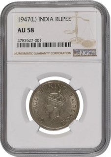 	AU 58 NGC Graded Nickel One Rupee Coin of King George VI of Lahore Mint of 1947.	