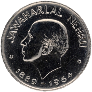 	Rare Proof Nickel One Rupee Coin of Jawaharlal Nehru of Bombay Mint of 1964 of Republic India.	