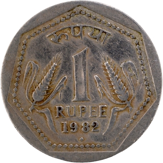 	Extremely Rare Copper Nickel One Rupee Coin of Bombay Mint of 1982 of Republic India.	