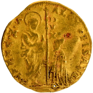 	Rare Gold One Zecchino Coin of Italy, Roman legend ALOY MOCENI SMVENET.	