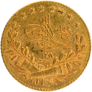 Hizri 1293 Gold Hundred Kurush Coin of Abdul Hamid II of Ottoman Empire of Turkey In un Circulated Condition.