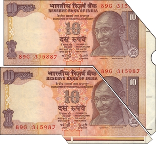 Very Rare sheet cutting 2 Error Notes of Ten Rupees Signed by Y V Reddy of Republic India