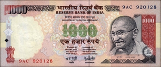 	Rare PRINTING MISSING Error One Thousand Rupees Banknote Signed by Y V Reddy of Republic India.	