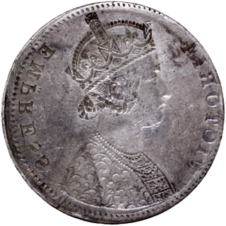 	Very Rare Brockage (LAKHI) Error Silver One Rupee Coin of Victoria Empress In Extremely fine Condition.	