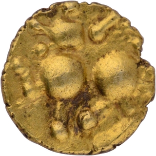 Gold Half Fanam Coin of Chalukyas of Kalyana with Kannada numerals.