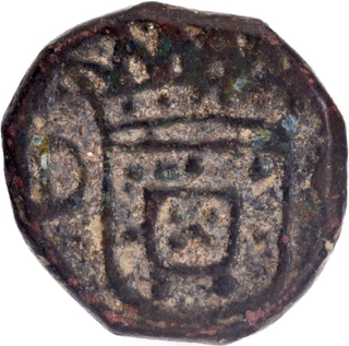 Copper Bazaruco 1680 AD (Inverted date) Coin Pedro II of Diu of Indo-Portuguese.