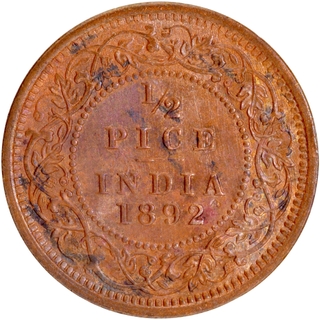 Rare Copper Half Pice Coin of Victoria Empress of Calcutta Mint of 1892.