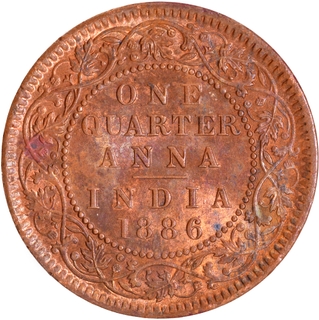 Brilliant Uncirculated Copper One Quarter Anna Coin of Victoria Empress of Calcutta Mint of 1886.