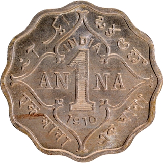 Gem Uncirculated Cupro Nickel One Anna Coin of King George VI of Bombay Mint of 1910.