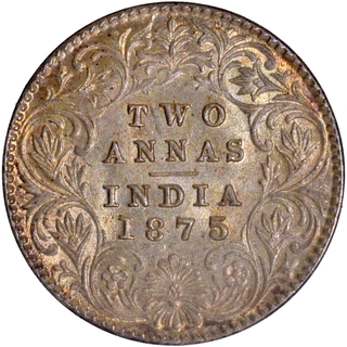 Uncirculated Silver Two Annas Coin of Victoria Queen of Calcutta Mint of 1875.