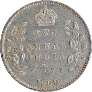 Toughest Date of Very Rare Silver Two Annas Coin of King Edward VII of Calcutta Mint of 1909.