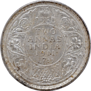 Uncirculated Silver Two Annas Coin of King George V of Calcutta Mint of 1911.