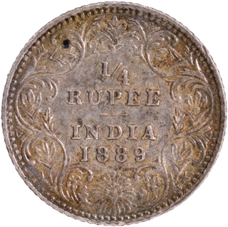 B incused Silver Quarter Rupee Coin of Victoria Empress of Bombay Mint of 1889.