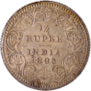 C Incused Silver Quarter Rupee Coin of Victoria Empress of Calcutta Mint of 1893.