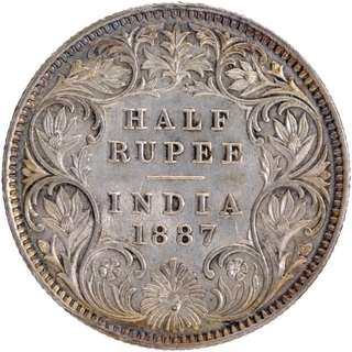 Rare Silver Half Rupee Coin of Victoria Empress of Calcutta Mint of 1887.