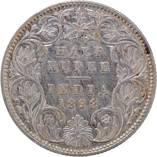 Rare B Incused Inverted Silver Half Rupee Coin of Victoria Emress of Bombay Mint of 1898.