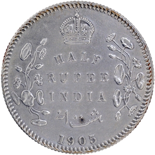 Silver Half Rupee Coin of King Edward VII of Calcutta Mint of 1905 with Toning.