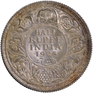 Uncirculated Silver Half Rupee Coin of King George V of Calcutta Mint of 1925.