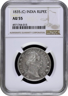 NGC AU 55 Graded Silver One Rupee Coin of King William IIII of Calcutta Mint of 1835.