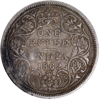 Exceedingly Rare Unlisted Silver One Rupee Coin of Victoria Queen of Bombay Mint of 1862.