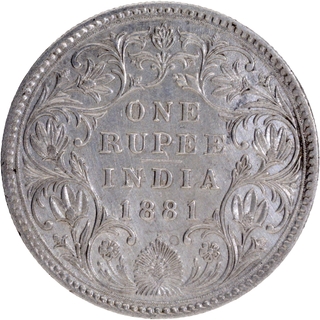 Scarce Silver One Rupee Coin of Victoria Empress of Bombay Mint of 1881.