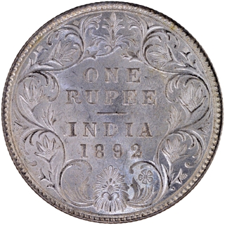 Brilliant Uncirculated Silver One Rupee Coin of Victoria Empress of Bombay Mint of 1892.